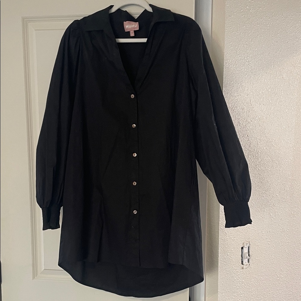 Show Me Your MuMu Black Long Sleeve Button-Up Dress